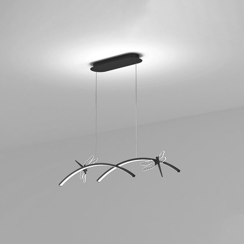 Curve Linear LED Island Pendant Minimalist Metal Restaurant Ceiling Light with Dragonfly Decor Black 35.5" Clearhalo 'Ceiling Lights' 'Island Lights' Lighting' 2553265