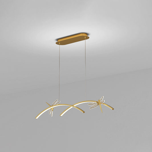 Curve Linear LED Island Pendant Minimalist Metal Restaurant Ceiling Light with Dragonfly Decor Gold 35.5" Clearhalo 'Ceiling Lights' 'Island Lights' Lighting' 2553267