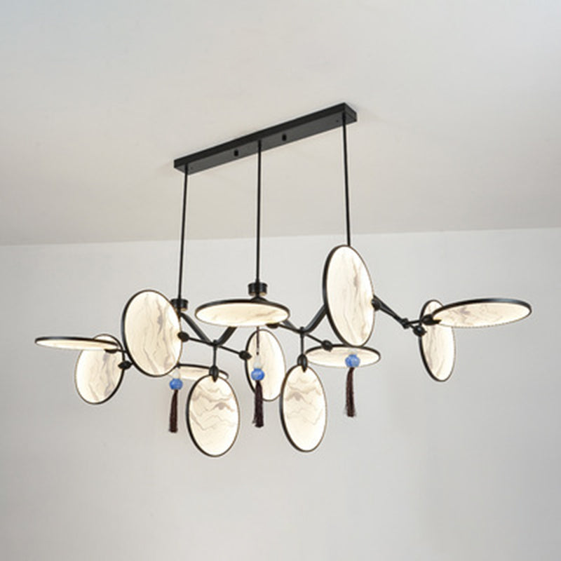 Circular Fan Shaped Island Lamp Modern Acrylic LED Tearoom Suspension Light with Landscape Print 12 Black Clearhalo 'Ceiling Lights' 'Island Lights' Lighting' 2553300