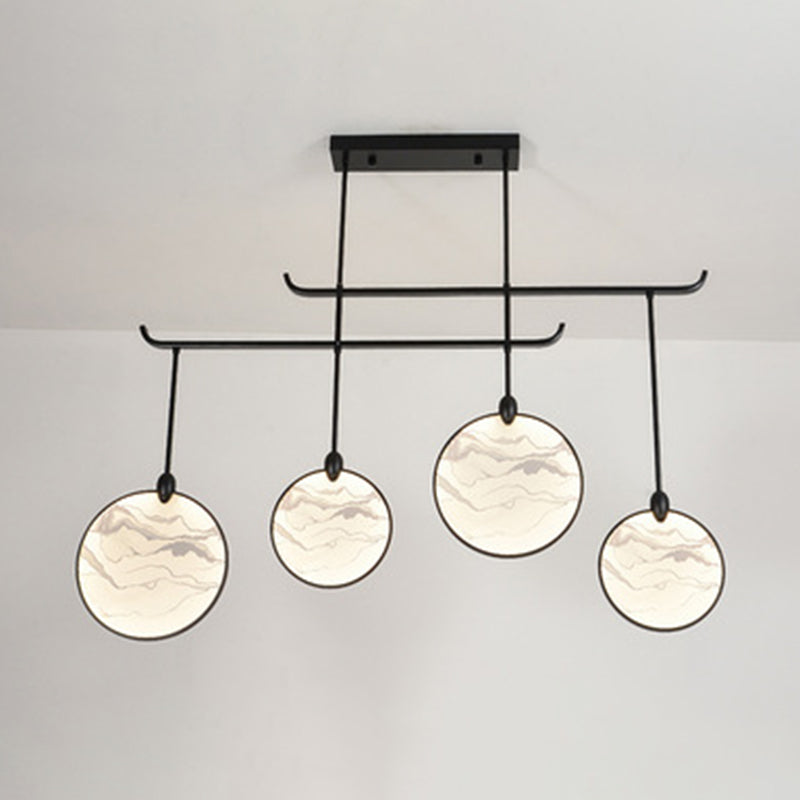 Circular Fan Shaped Island Lamp Modern Acrylic LED Tearoom Suspension Light with Landscape Print 4 Black Clearhalo 'Ceiling Lights' 'Island Lights' Lighting' 2553304