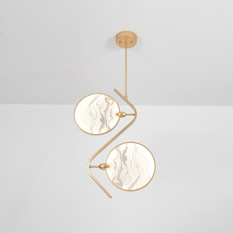 Circular Fan Shaped Island Lamp Modern Acrylic LED Tearoom Suspension Light with Landscape Print 2 Gold Clearhalo 'Ceiling Lights' 'Island Lights' Lighting' 2553305