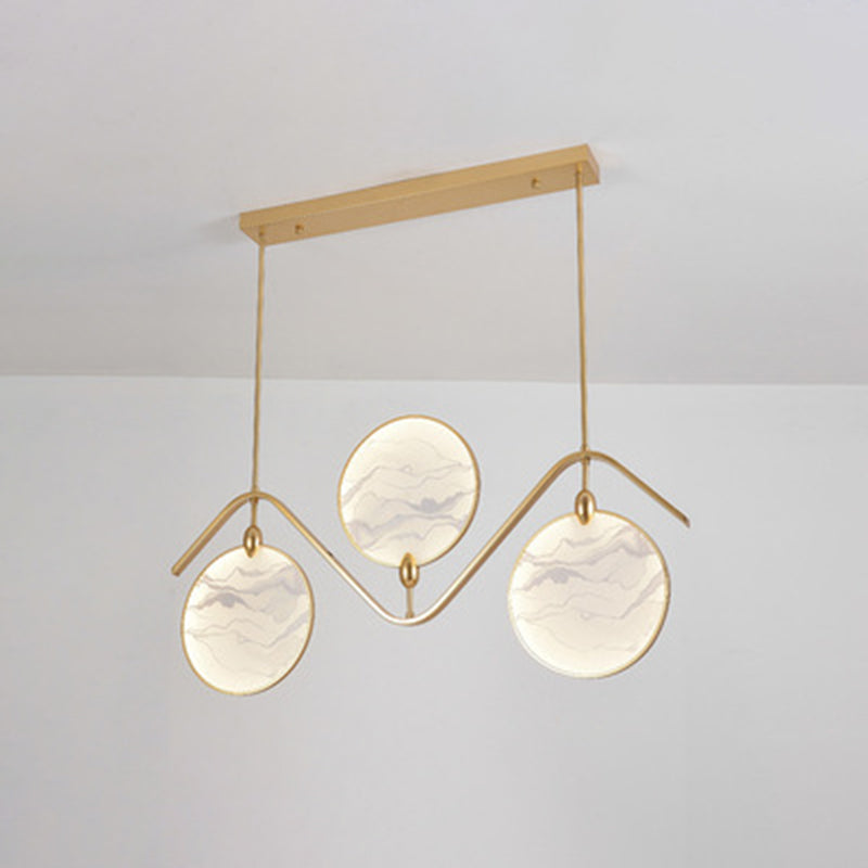 Circular Fan Shaped Island Lamp Modern Acrylic LED Tearoom Suspension Light with Landscape Print 3 Gold Clearhalo 'Ceiling Lights' 'Island Lights' Lighting' 2553309