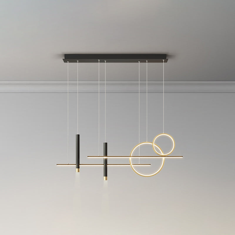 Rings and Lines Dinner Suspension Lamp Metal Minimalist LED Island Pendant with Spotlight Black-Gold Remote Control Stepless Dimming Clearhalo 'Ceiling Lights' 'Island Lights' Lighting' 2553318