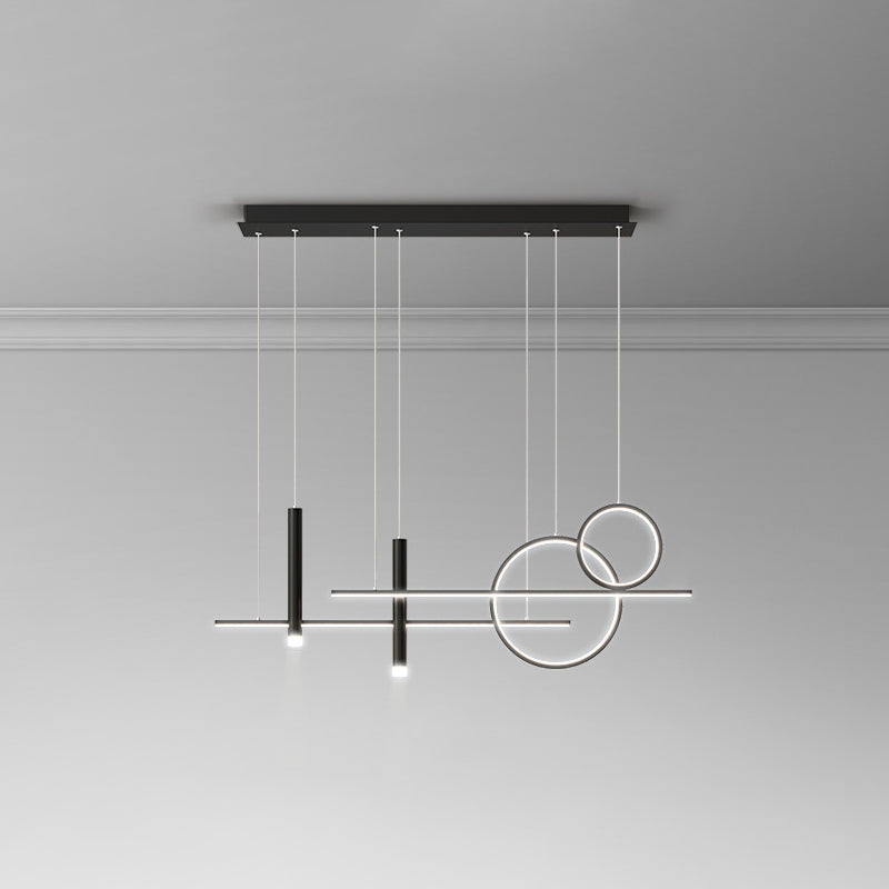 Rings and Lines Dinner Suspension Lamp Metal Minimalist LED Island Pendant with Spotlight Black White Clearhalo 'Ceiling Lights' 'Island Lights' Lighting' 2553319