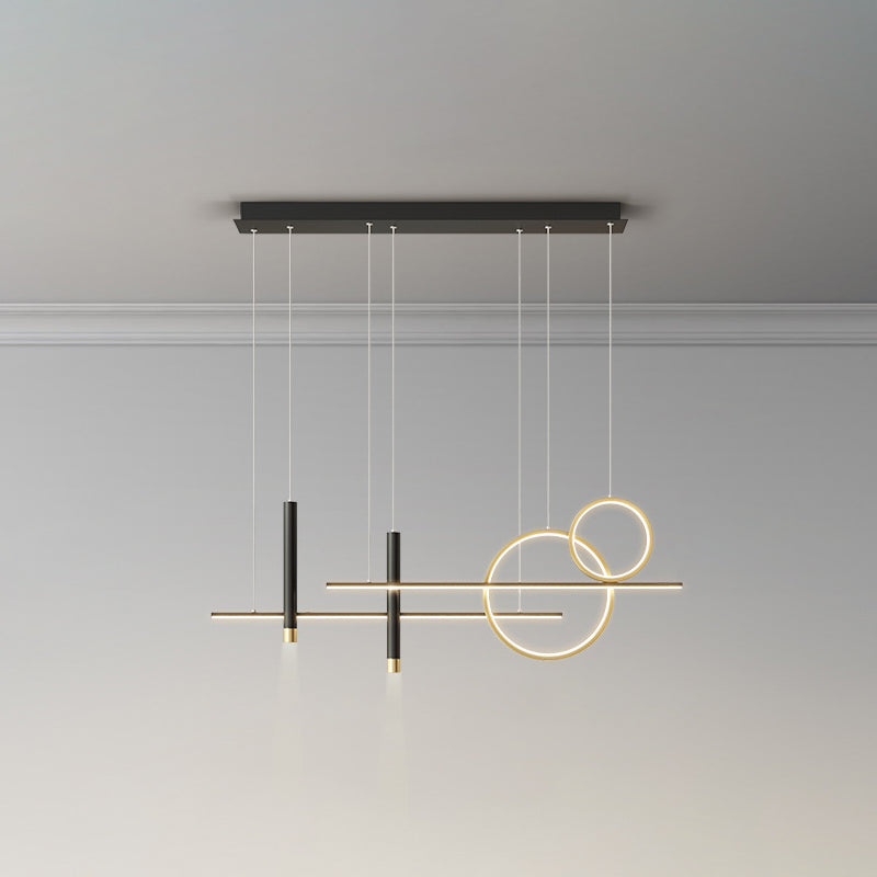 Rings and Lines Dinner Suspension Lamp Metal Minimalist LED Island Pendant with Spotlight Black-Gold Third Gear Clearhalo 'Ceiling Lights' 'Island Lights' Lighting' 2553320