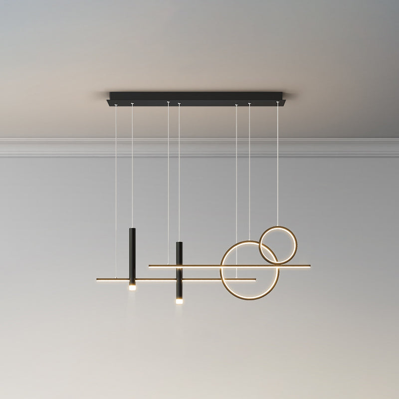 Rings and Lines Dinner Suspension Lamp Metal Minimalist LED Island Pendant with Spotlight Black Warm Clearhalo 'Ceiling Lights' 'Island Lights' Lighting' 2553321