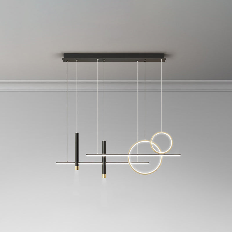 Rings and Lines Dinner Suspension Lamp Metal Minimalist LED Island Pendant with Spotlight Black-Gold White Clearhalo 'Ceiling Lights' 'Island Lights' Lighting' 2553324