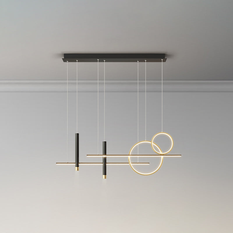 Rings and Lines Dinner Suspension Lamp Metal Minimalist LED Island Pendant with Spotlight Black-Gold Warm Clearhalo 'Ceiling Lights' 'Island Lights' Lighting' 2553325