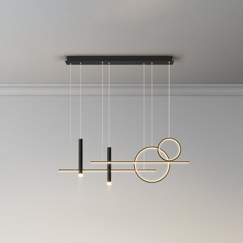 Rings and Lines Dinner Suspension Lamp Metal Minimalist LED Island Pendant with Spotlight Black Third Gear Clearhalo 'Ceiling Lights' 'Island Lights' Lighting' 2553326
