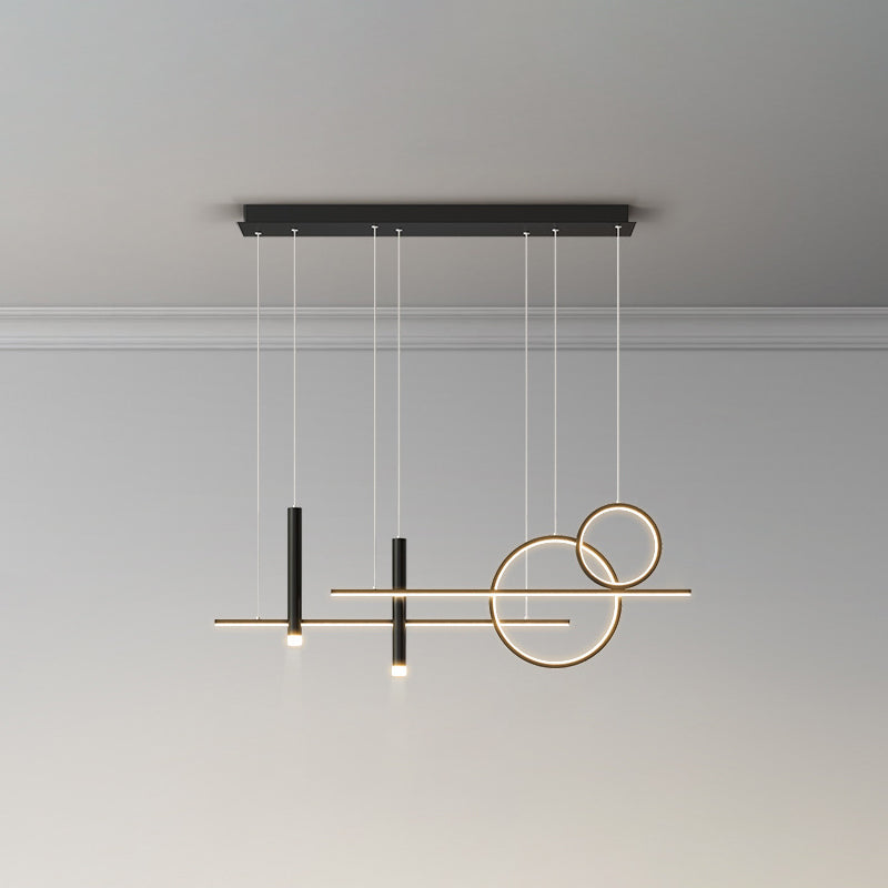 Rings and Lines Dinner Suspension Lamp Metal Minimalist LED Island Pendant with Spotlight Black Remote Control Stepless Dimming Clearhalo 'Ceiling Lights' 'Island Lights' Lighting' 2553327