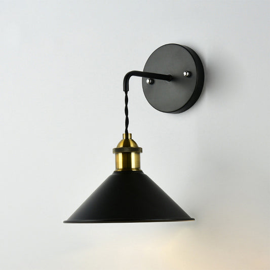 1 Head Wall Light with Conical Shade Metal Industrial Style Dining Table Sconce Lighting in Black Black Clearhalo 'Cast Iron' 'Glass' 'Industrial' 'Modern wall lights' 'Modern' 'Tiffany' 'Traditional wall lights' 'Wall Lamps & Sconces' 'Wall Lights' Lighting' 255418