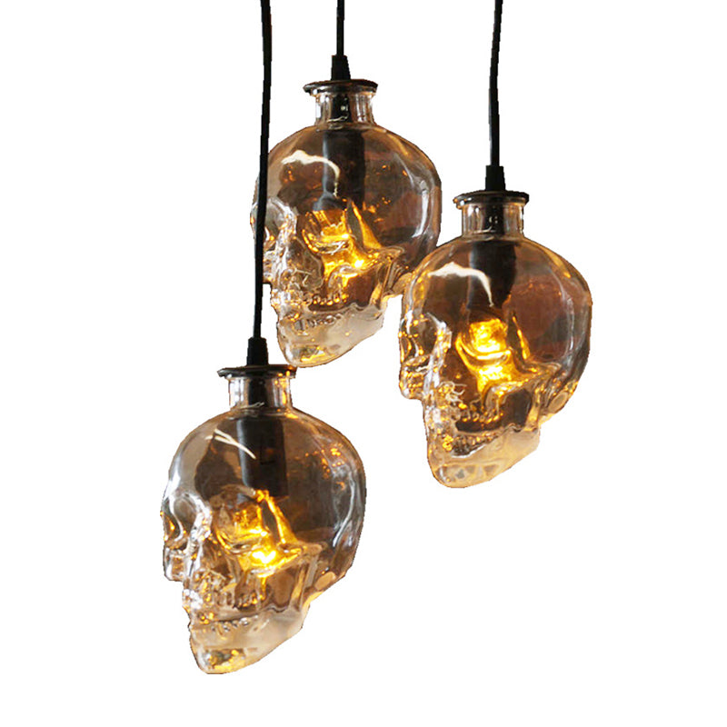 1 Light Skull Shaped Ceiling Pendant Vintage Clear Glass Hanging Lamp for Restaurant Clearhalo 'Ceiling Lights' 'Glass shade' 'Glass' 'Pendant Lights' 'Pendants' Lighting' 2554211