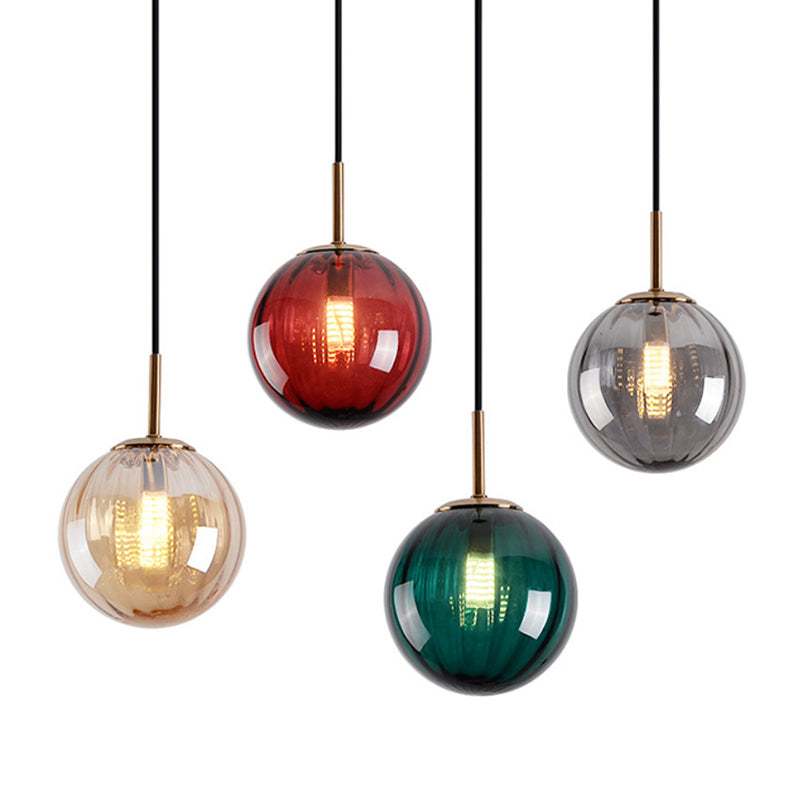 Mid-Century Spherical Hanging Light Kit Glass 1-Light Restaurant Drop Pendant in Brass Clearhalo 'Ceiling Lights' 'Glass shade' 'Glass' 'Modern Pendants' 'Modern' 'Pendant Lights' 'Pendants' Lighting' 2554242