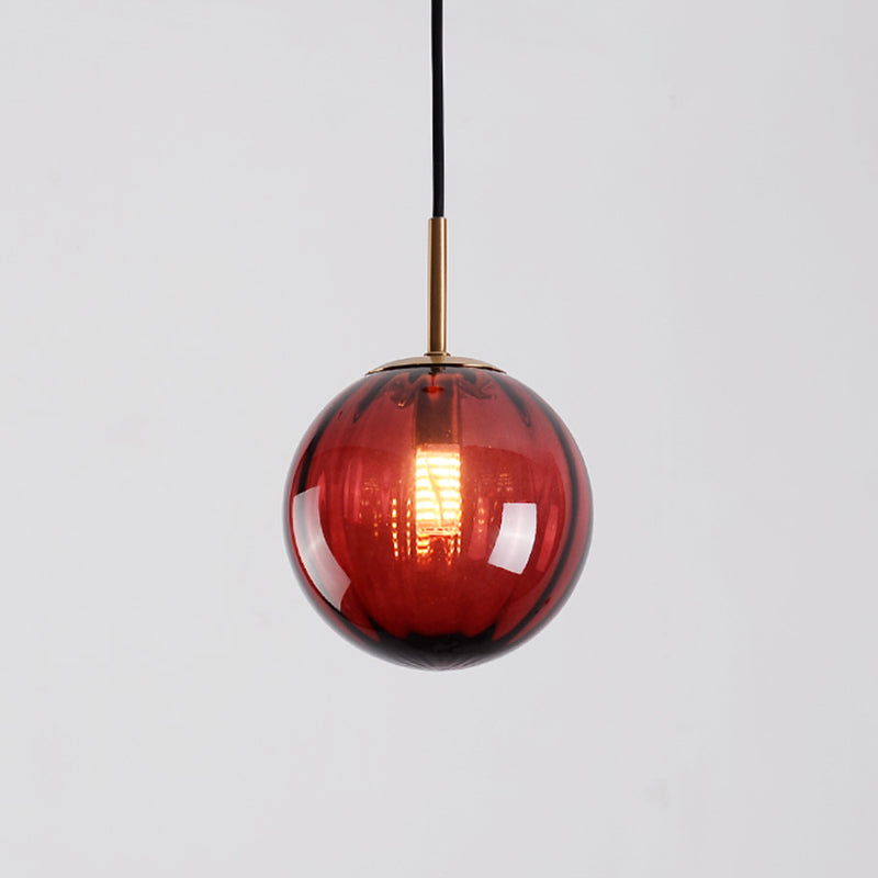 Mid-Century Spherical Hanging Light Kit Glass 1-Light Restaurant Drop Pendant in Brass Red Clearhalo 'Ceiling Lights' 'Glass shade' 'Glass' 'Modern Pendants' 'Modern' 'Pendant Lights' 'Pendants' Lighting' 2554243