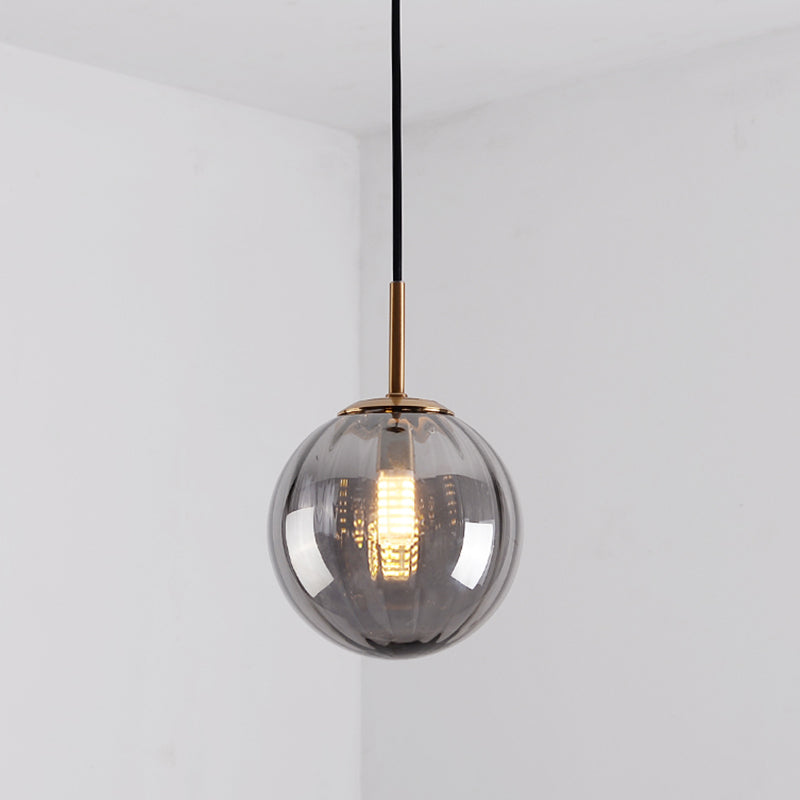 Mid-Century Spherical Hanging Light Kit Glass 1-Light Restaurant Drop Pendant in Brass Smoke Gray Clearhalo 'Ceiling Lights' 'Glass shade' 'Glass' 'Modern Pendants' 'Modern' 'Pendant Lights' 'Pendants' Lighting' 2554245