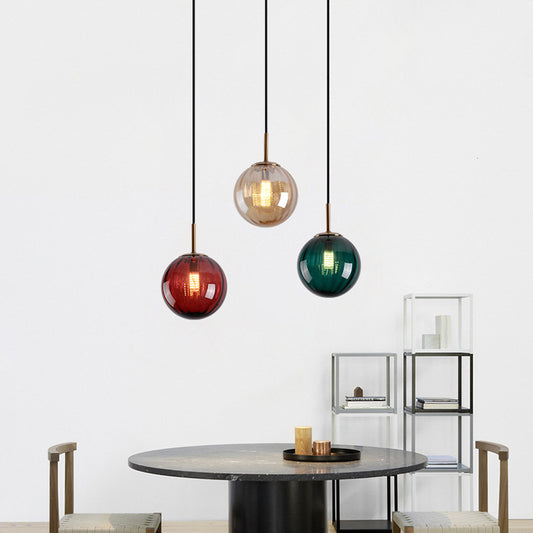 Mid-Century Spherical Hanging Light Kit Glass 1-Light Restaurant Drop Pendant in Brass Clearhalo 'Ceiling Lights' 'Glass shade' 'Glass' 'Modern Pendants' 'Modern' 'Pendant Lights' 'Pendants' Lighting' 2554246