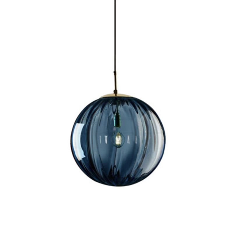 Mid-Century Spherical Hanging Light Kit Glass 1-Light Restaurant Drop Pendant in Brass Blue Clearhalo 'Ceiling Lights' 'Glass shade' 'Glass' 'Modern Pendants' 'Modern' 'Pendant Lights' 'Pendants' Lighting' 2554248