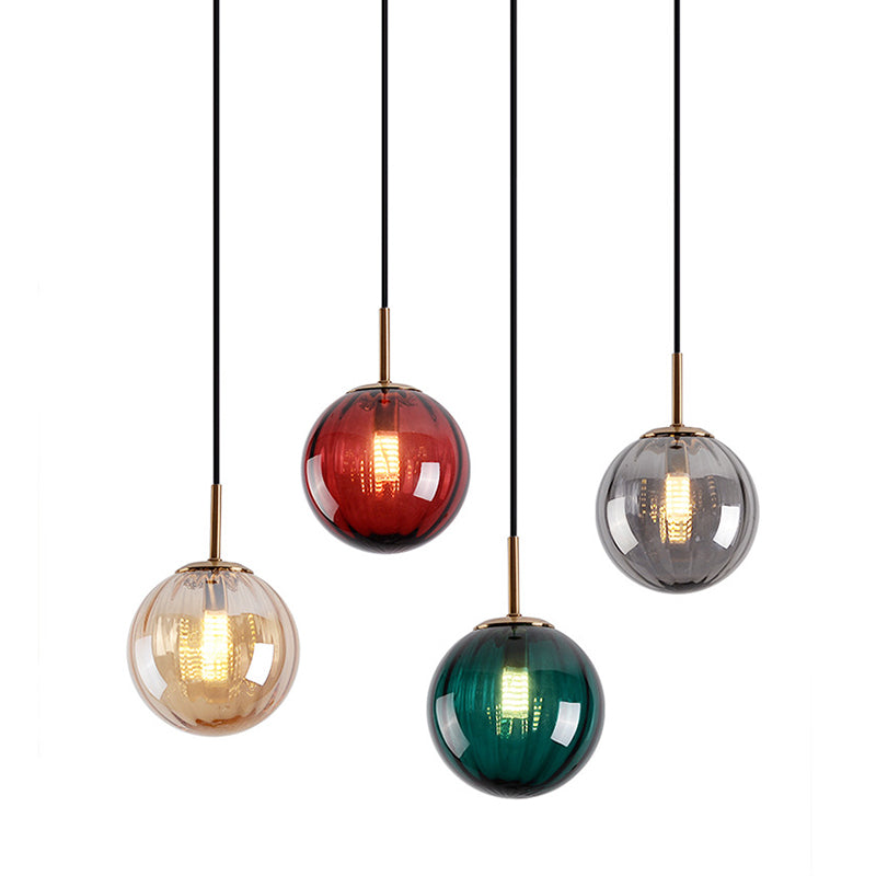 Mid-Century Spherical Hanging Light Kit Glass 1-Light Restaurant Drop Pendant in Brass Clearhalo 'Ceiling Lights' 'Glass shade' 'Glass' 'Modern Pendants' 'Modern' 'Pendant Lights' 'Pendants' Lighting' 2554252