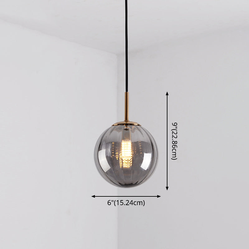 Mid-Century Spherical Hanging Light Kit Glass 1-Light Restaurant Drop Pendant in Brass Clearhalo 'Ceiling Lights' 'Glass shade' 'Glass' 'Modern Pendants' 'Modern' 'Pendant Lights' 'Pendants' Lighting' 2554253