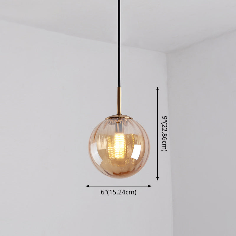 Mid-Century Spherical Hanging Light Kit Glass 1-Light Restaurant Drop Pendant in Brass Clearhalo 'Ceiling Lights' 'Glass shade' 'Glass' 'Modern Pendants' 'Modern' 'Pendant Lights' 'Pendants' Lighting' 2554254