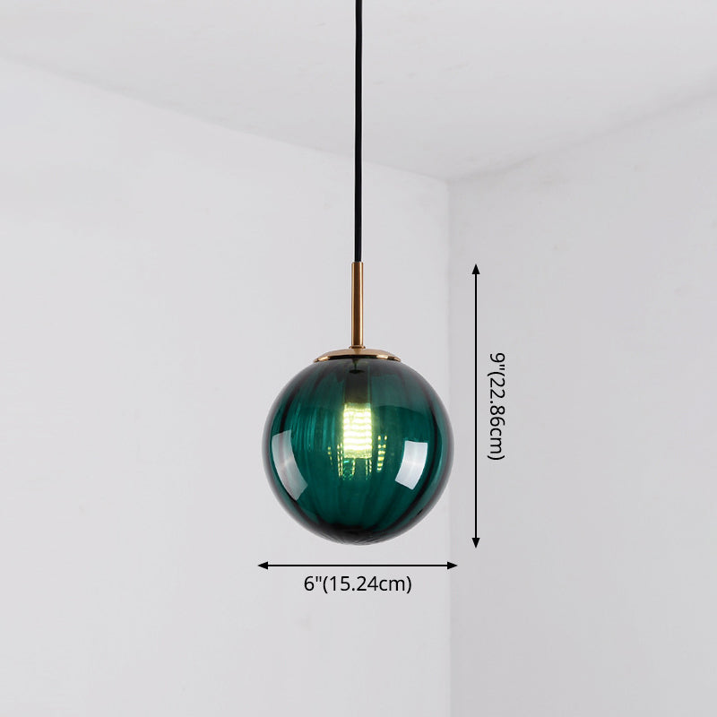 Mid-Century Spherical Hanging Light Kit Glass 1-Light Restaurant Drop Pendant in Brass Clearhalo 'Ceiling Lights' 'Glass shade' 'Glass' 'Modern Pendants' 'Modern' 'Pendant Lights' 'Pendants' Lighting' 2554255