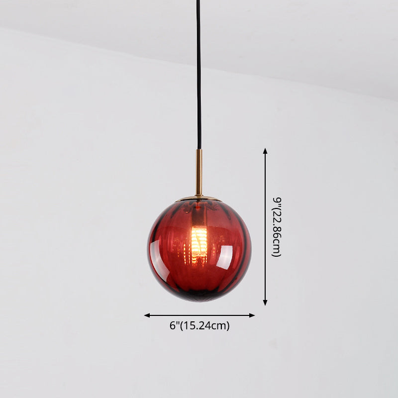 Mid-Century Spherical Hanging Light Kit Glass 1-Light Restaurant Drop Pendant in Brass Clearhalo 'Ceiling Lights' 'Glass shade' 'Glass' 'Modern Pendants' 'Modern' 'Pendant Lights' 'Pendants' Lighting' 2554256