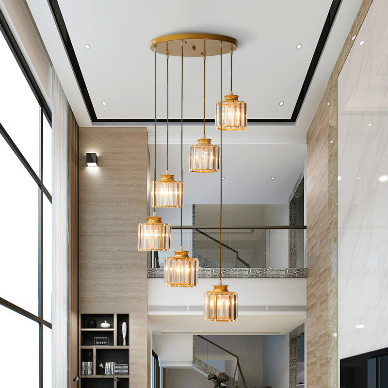 Prismatic Crystal Cylindrical Ceiling Pendant Light Modernism Multiple Hanging Light for Stairway Clearhalo 'Ceiling Lights' 'Modern Pendants' 'Modern' 'Pendant Lights' 'Pendants' Lighting' 2554257