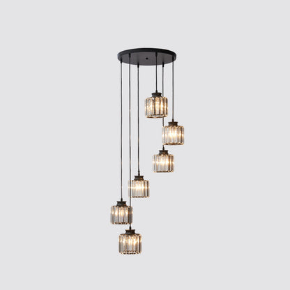 Prismatic Crystal Cylindrical Ceiling Pendant Light Modernism Multiple Hanging Light for Stairway 6 Black Clearhalo 'Ceiling Lights' 'Modern Pendants' 'Modern' 'Pendant Lights' 'Pendants' Lighting' 2554261