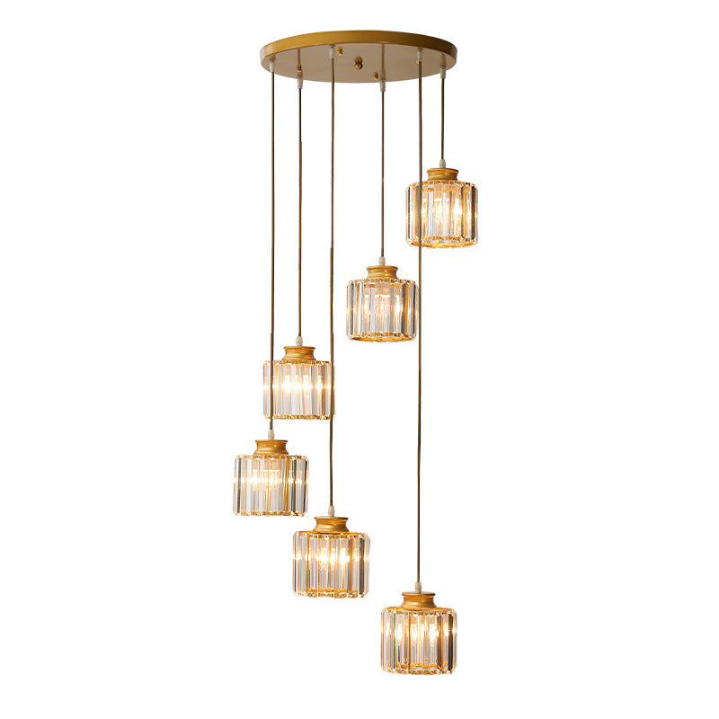 Prismatic Crystal Cylindrical Ceiling Pendant Light Modernism Multiple Hanging Light for Stairway Clearhalo 'Ceiling Lights' 'Modern Pendants' 'Modern' 'Pendant Lights' 'Pendants' Lighting' 2554265