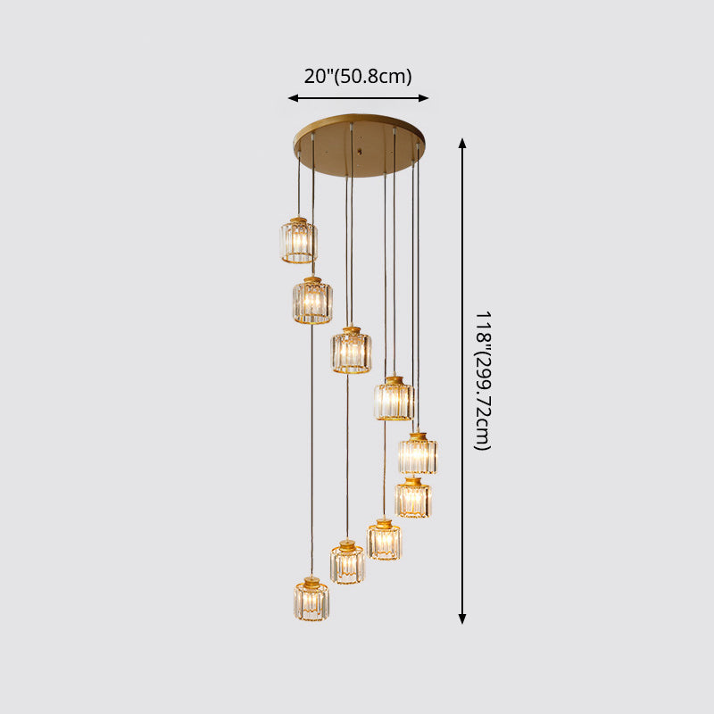 Prismatic Crystal Cylindrical Ceiling Pendant Light Modernism Multiple Hanging Light for Stairway Clearhalo 'Ceiling Lights' 'Modern Pendants' 'Modern' 'Pendant Lights' 'Pendants' Lighting' 2554266