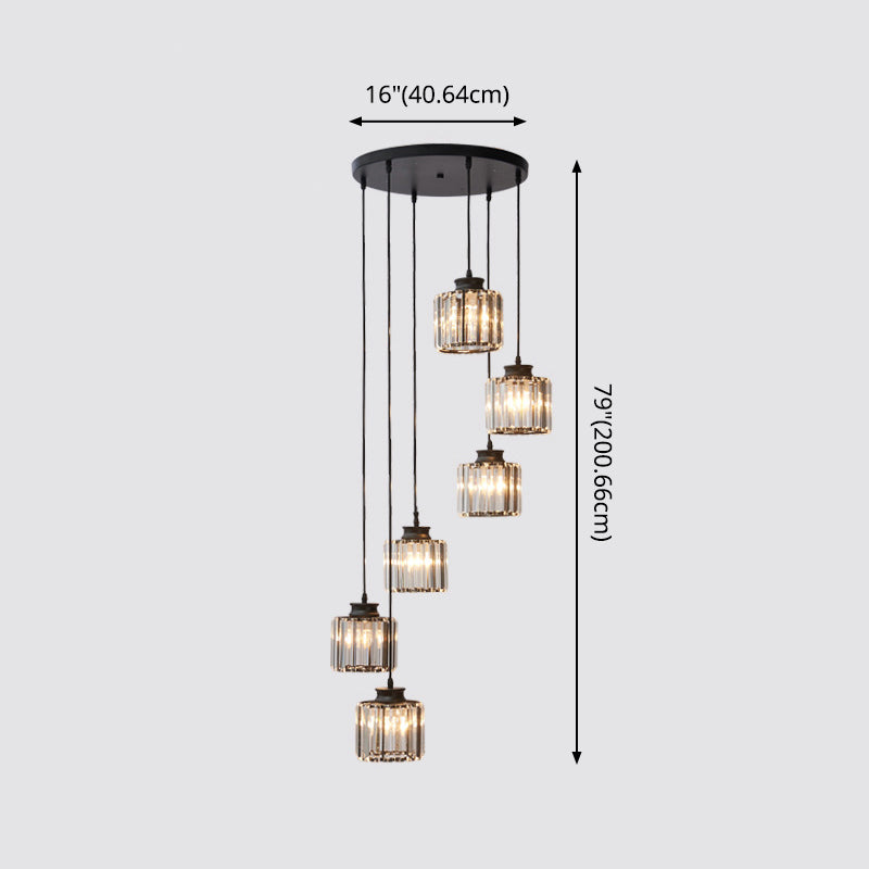 Prismatic Crystal Cylindrical Ceiling Pendant Light Modernism Multiple Hanging Light for Stairway Clearhalo 'Ceiling Lights' 'Modern Pendants' 'Modern' 'Pendant Lights' 'Pendants' Lighting' 2554268