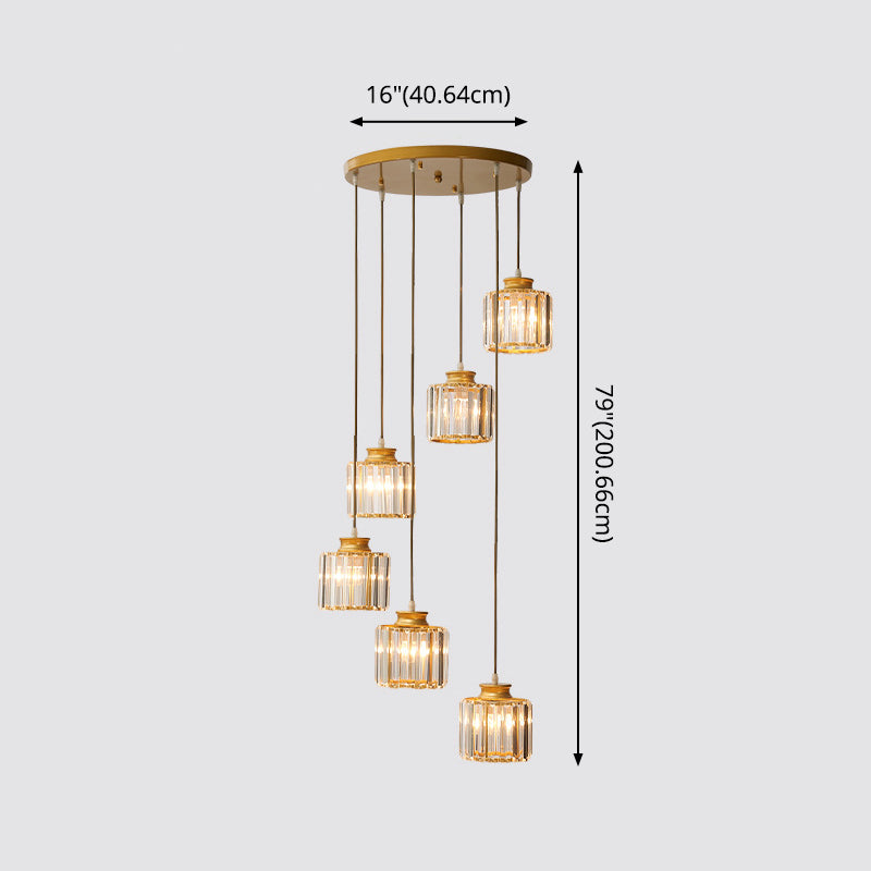 Prismatic Crystal Cylindrical Ceiling Pendant Light Modernism Multiple Hanging Light for Stairway Clearhalo 'Ceiling Lights' 'Modern Pendants' 'Modern' 'Pendant Lights' 'Pendants' Lighting' 2554269