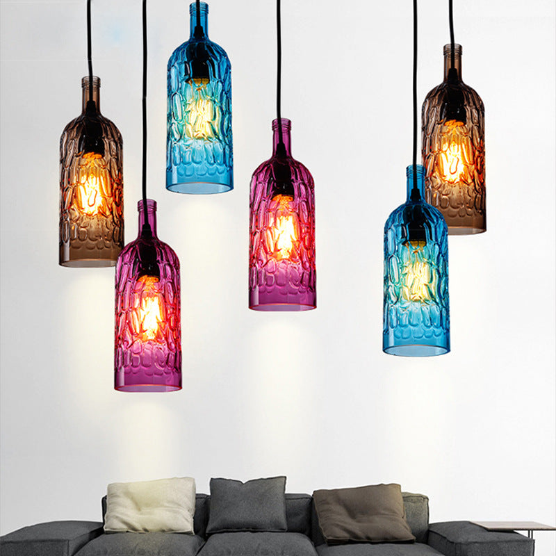 Vintage Art Deco Wine Bottle Hanging Lamp Wavy Glass 1 Light Restaurant Down Lighting Pendant for Bar Clearhalo 'Ceiling Lights' 'Glass shade' 'Glass' 'Industrial Pendants' 'Industrial' 'Middle Century Pendants' 'Pendant Lights' 'Pendants' 'Tiffany' Lighting' 2554270