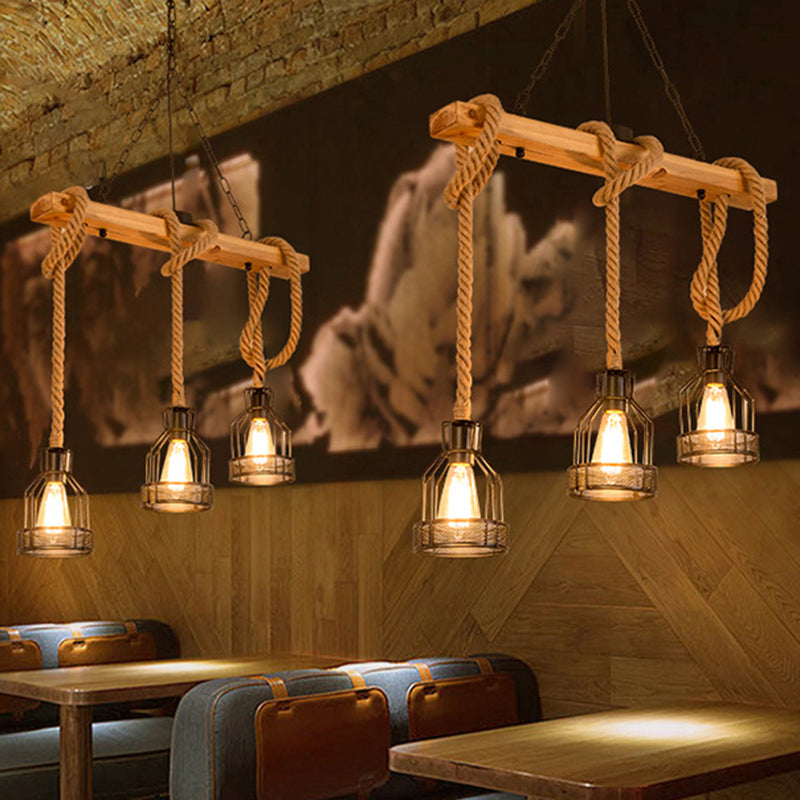 Island Lighting Fixture Vintage Style Linear Wood Hanging Pendant Light in Black Clearhalo 'Ceiling Lights' 'Island Lights' Lighting' 2554299