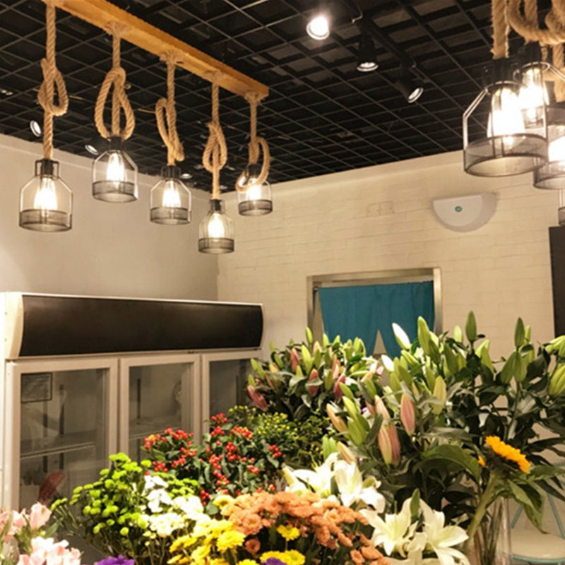 Island Lighting Fixture Vintage Style Linear Wood Hanging Pendant Light in Black Clearhalo 'Ceiling Lights' 'Island Lights' Lighting' 2554301