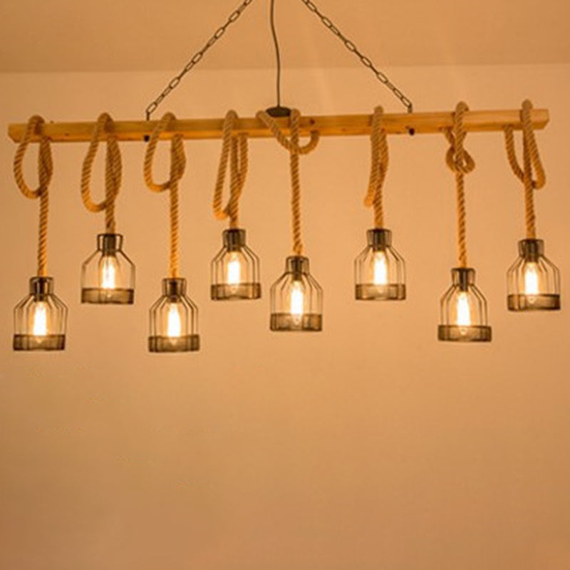 Island Lighting Fixture Vintage Style Linear Wood Hanging Pendant Light in Black 8 Black Clearhalo 'Ceiling Lights' 'Island Lights' Lighting' 2554303