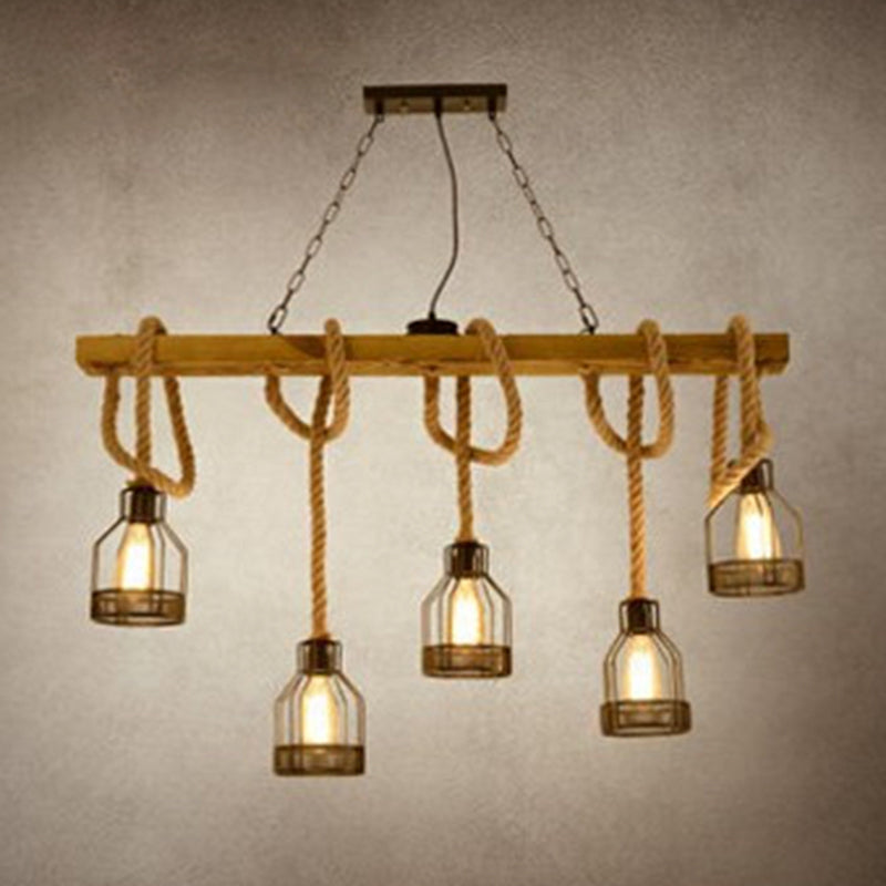 Island Lighting Fixture Vintage Style Linear Wood Hanging Pendant Light in Black 5 Black Clearhalo 'Ceiling Lights' 'Island Lights' Lighting' 2554304