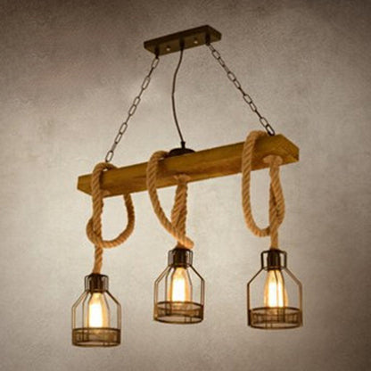 Island Lighting Fixture Vintage Style Linear Wood Hanging Pendant Light in Black 3 Black Clearhalo 'Ceiling Lights' 'Island Lights' Lighting' 2554305