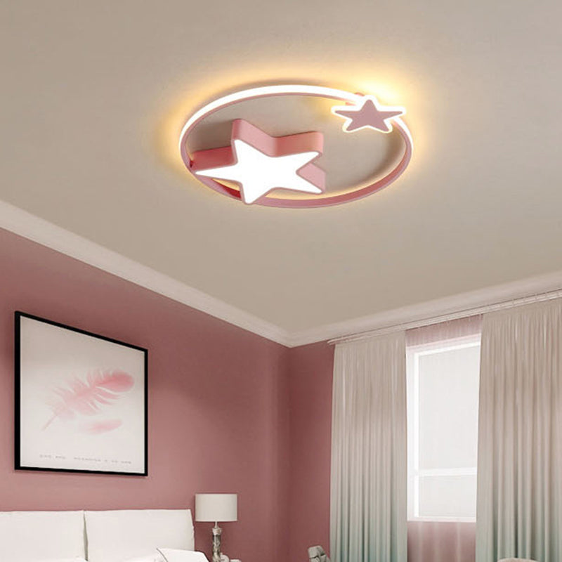Kids Stars Shape Flush Mounted Ceiling Light Acrylic LED Bedroom Close to Ceiling Lighting Pink Remote Control Stepless Dimming Clearhalo 'Ceiling Lights' 'Close To Ceiling Lights' 'Close to ceiling' 'Flush mount' Lighting' 2554308