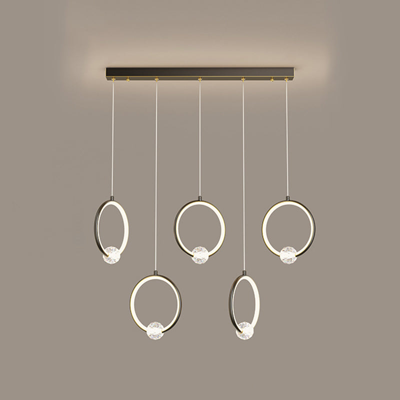 Ring-Shaped Hanging Pendant Light Modern Metal LED Indoor Suspended Lighting Fixture 5 Black Clearhalo 'Ceiling Lights' 'Modern Pendants' 'Modern' 'Pendant Lights' 'Pendants' Lighting' 2554349