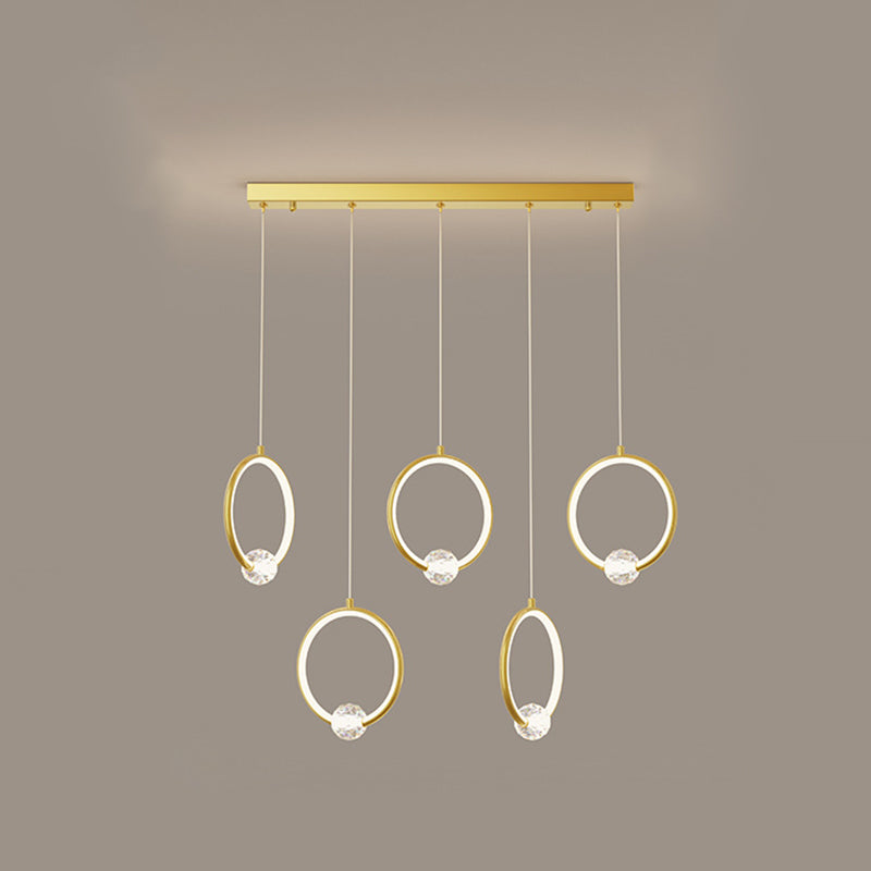 Ring-Shaped Hanging Pendant Light Modern Metal LED Indoor Suspended Lighting Fixture 5 Gold Clearhalo 'Ceiling Lights' 'Modern Pendants' 'Modern' 'Pendant Lights' 'Pendants' Lighting' 2554351