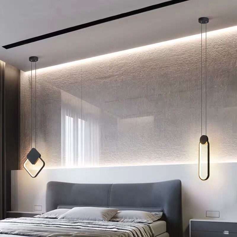 Modern Black LED Ceiling Pendant Bedroom Mini Metal Ring Bedside Lamps Clearhalo 'Ceiling Lights' 'Modern Pendants' 'Modern' 'Pendant Lights' 'Pendants' Lighting' 2554701