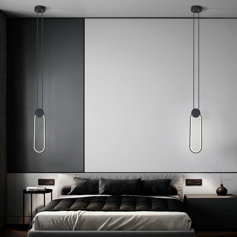 Modern Black LED Ceiling Pendant Bedroom Mini Metal Ring Bedside Lamps Black White Oval Clearhalo 'Ceiling Lights' 'Modern Pendants' 'Modern' 'Pendant Lights' 'Pendants' Lighting' 2554704