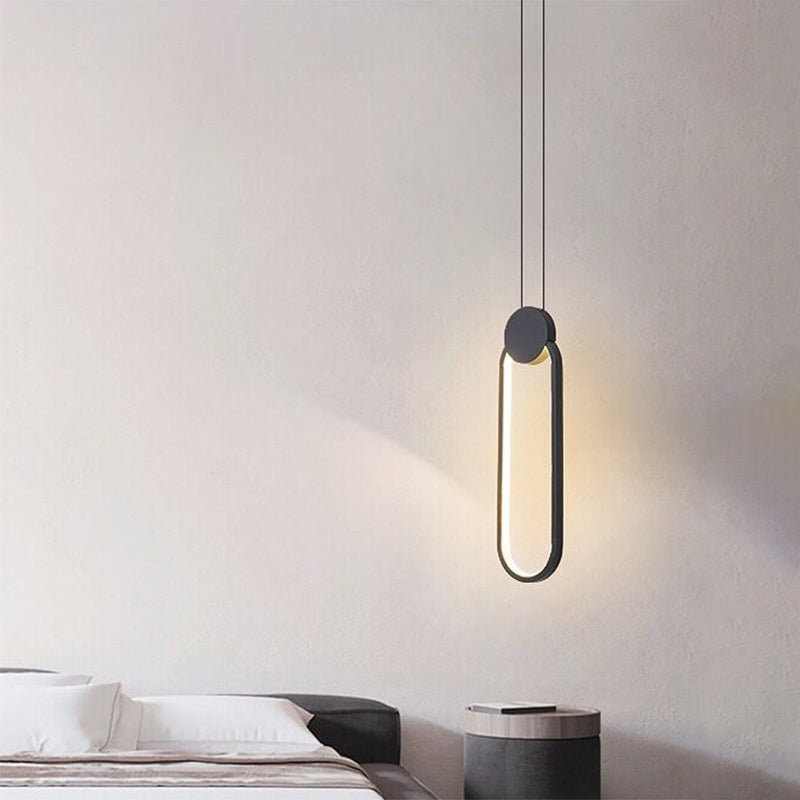 Modern Black LED Ceiling Pendant Bedroom Mini Metal Ring Bedside Lamps Black Warm Oval Clearhalo 'Ceiling Lights' 'Modern Pendants' 'Modern' 'Pendant Lights' 'Pendants' Lighting' 2554705