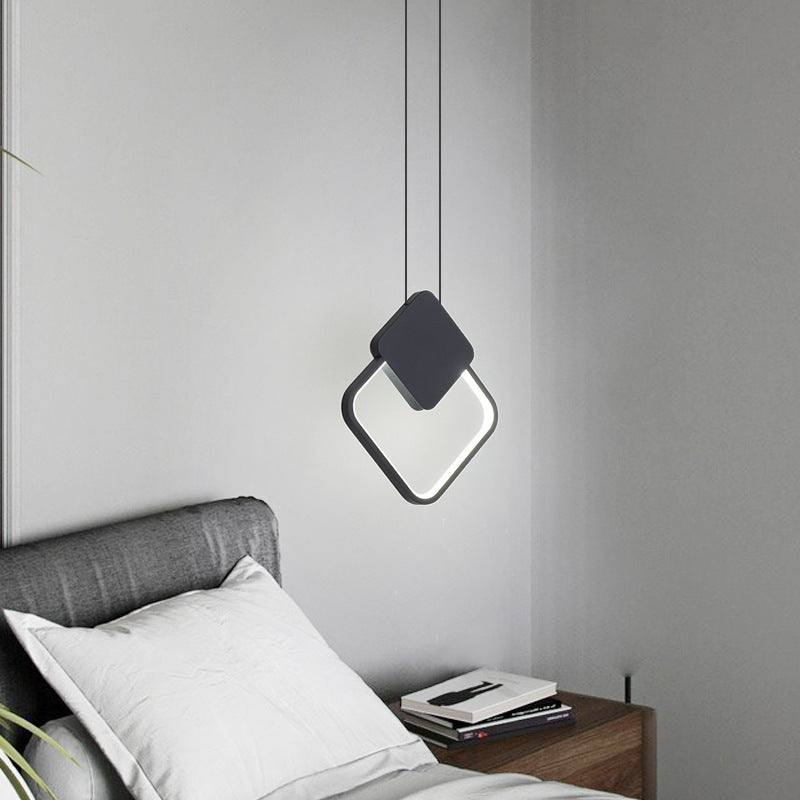Modern Black LED Ceiling Pendant Bedroom Mini Metal Ring Bedside Lamps Black White Rhombus Clearhalo 'Ceiling Lights' 'Modern Pendants' 'Modern' 'Pendant Lights' 'Pendants' Lighting' 2554706