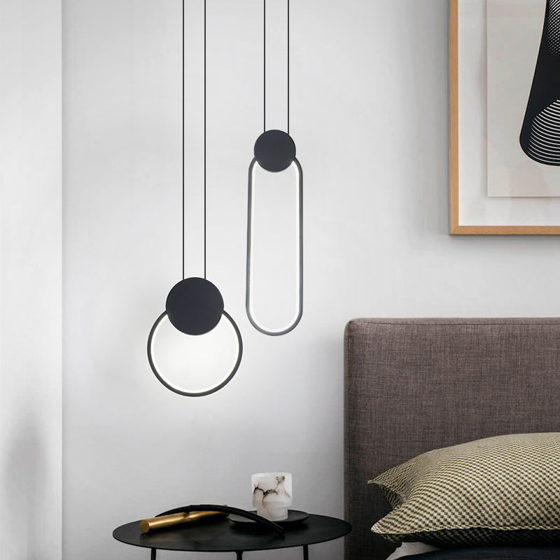 Modern Black LED Ceiling Pendant Bedroom Mini Metal Ring Bedside Lamps Clearhalo 'Ceiling Lights' 'Modern Pendants' 'Modern' 'Pendant Lights' 'Pendants' Lighting' 2554707