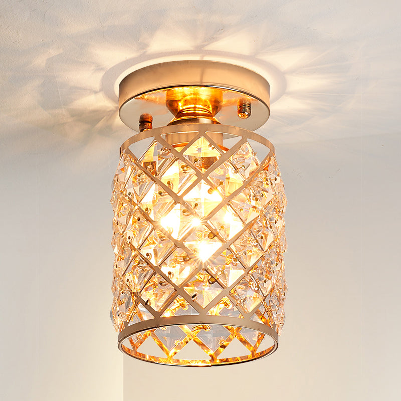 Crystal Pineapple Mini Semi Flush Ceiling Light Minimalist 1 Bulb Corridor Ceiling Lighting in Gold Clearhalo 'Ceiling Lights' 'Close To Ceiling Lights' 'Close to ceiling' 'Flush mount' Lighting' 255472
