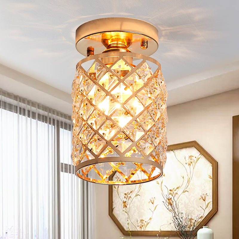 Crystal Pineapple Mini Semi Flush Ceiling Light Minimalist 1 Bulb Corridor Ceiling Lighting in Gold Gold Clearhalo 'Ceiling Lights' 'Close To Ceiling Lights' 'Close to ceiling' 'Flush mount' Lighting' 255473