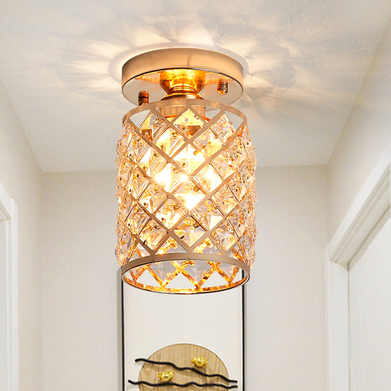 Crystal Pineapple Mini Semi Flush Ceiling Light Minimalist 1 Bulb Corridor Ceiling Lighting in Gold Clearhalo 'Ceiling Lights' 'Close To Ceiling Lights' 'Close to ceiling' 'Flush mount' Lighting' 255474