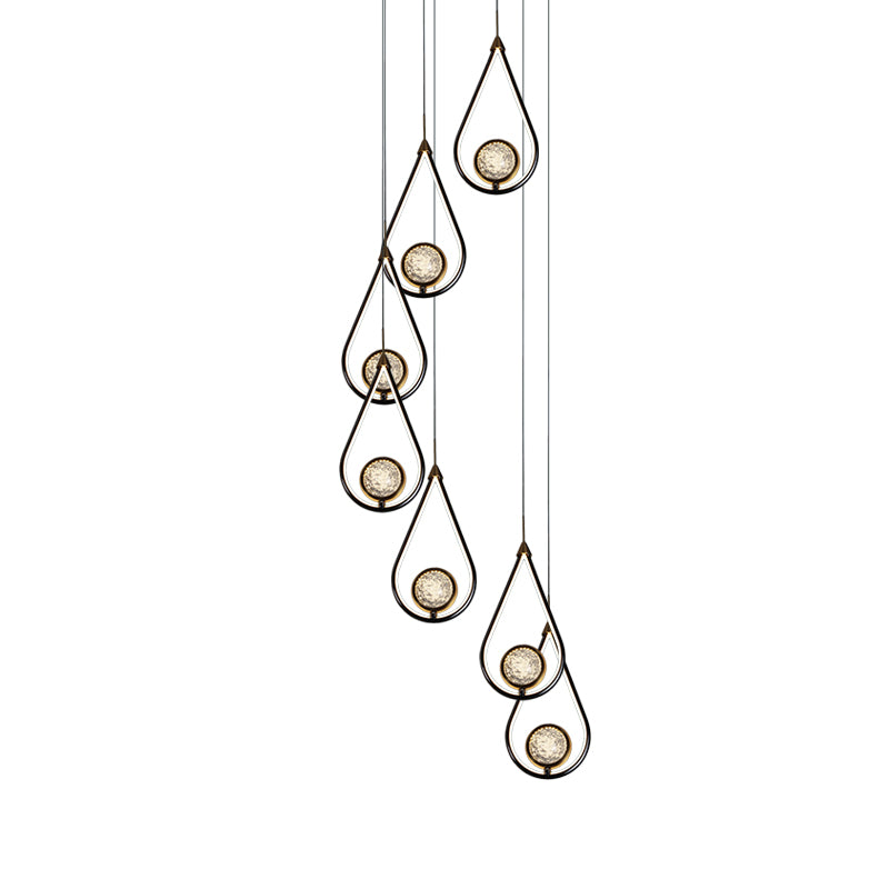 Contemporary Style LED Beside Lamp Metal Crystal Ceiling Hanging Pendant 7 Black-Gold Clearhalo 'Ceiling Lights' 'Modern Pendants' 'Modern' 'Pendant Lights' 'Pendants' Lighting' 2554757